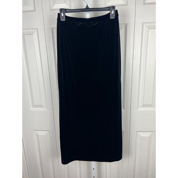 Black Velvet Elastic Waist Maxi Skirt Size Small Side Slit 28 Waist Islander - Picture 6 of 8